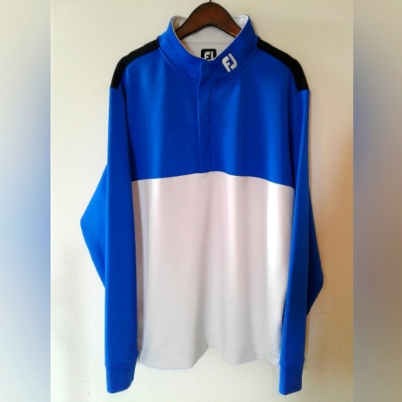 FootJoy FJ 1/4 Zip Stretch Long Sleeve Golf Shirt jacket Size XL Blue white blk - Picture 1 of 6